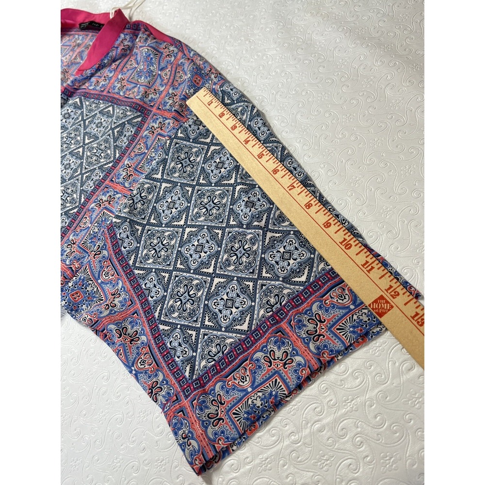 Zara Basic Blouse Tunic Top Pink Blue Batik Oversized Boxy Polyester Size S - Picture 11 of 11